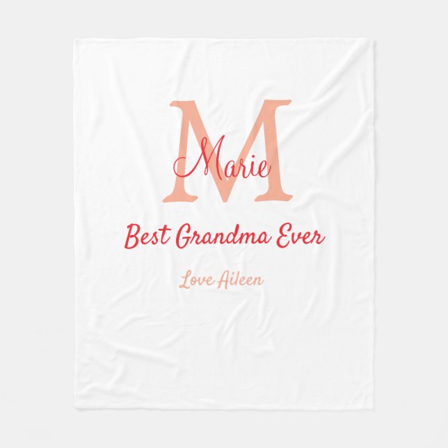 simple minimal best Grandma ever red monogram text Fleece Blanket (Front)