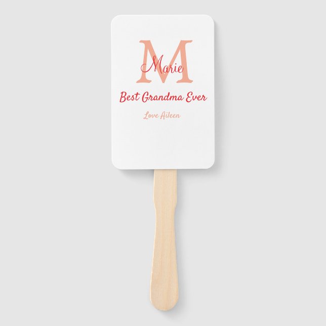 simple minimal best Grandma ever red monogram text Hand Fan (Front)