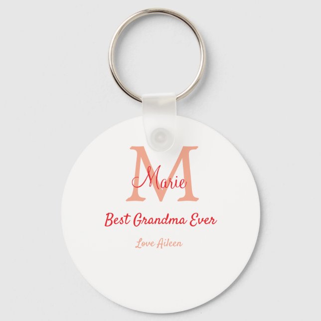 simple minimal best Grandma ever red monogram text Keychain (Front)