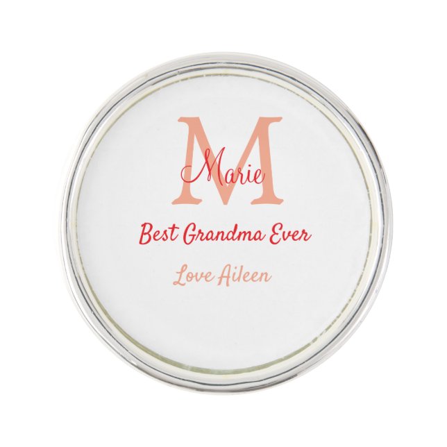 simple minimal best Grandma ever red monogram text Lapel Pin (Front)
