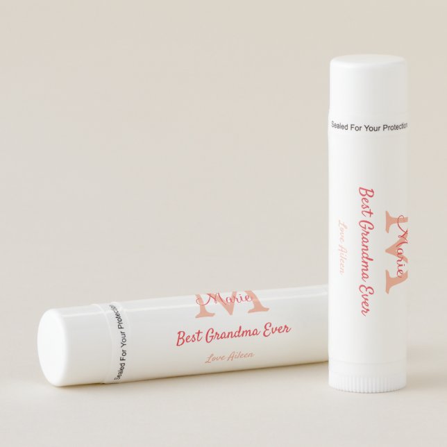 simple minimal best Grandma ever red monogram text Lip Balm (Front)