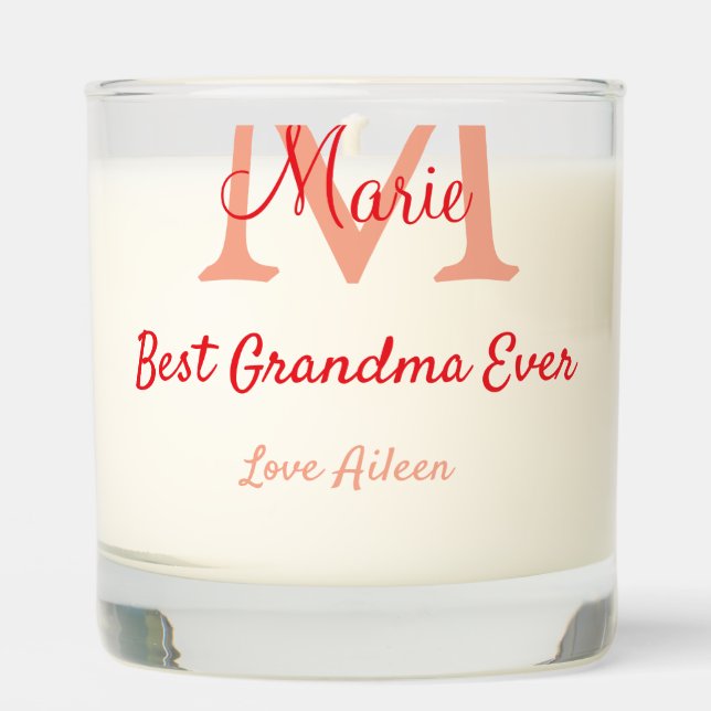 simple minimal best Grandma ever red monogram text Scented Candle (Front)