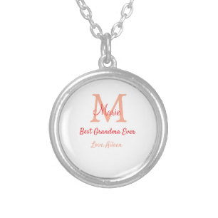 simple minimal best Grandma ever red monogram text Silver Plated Necklace