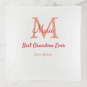 simple minimal best Grandma ever red monogram text Trinket Tray