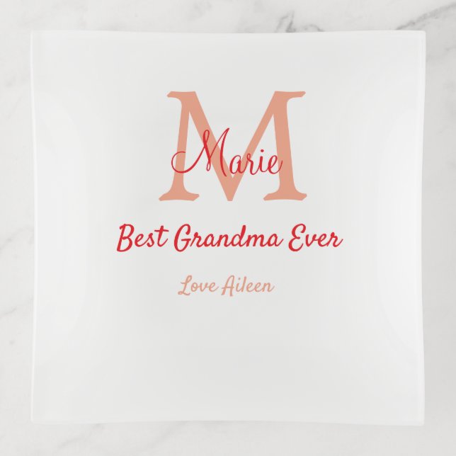 simple minimal best Grandma ever red monogram text Trinket Tray (Front)