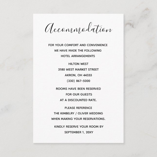 Simple Minimal Black and White Calligraphy Wedding Enclosure Card (Front)