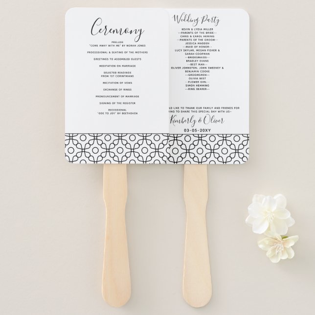 Simple Minimal Black and White Calligraphy Wedding Hand Fan (Front and Back)