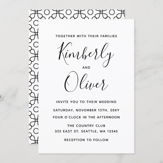 Simple Minimal Black and White Calligraphy Wedding Invitation (Front/Back)