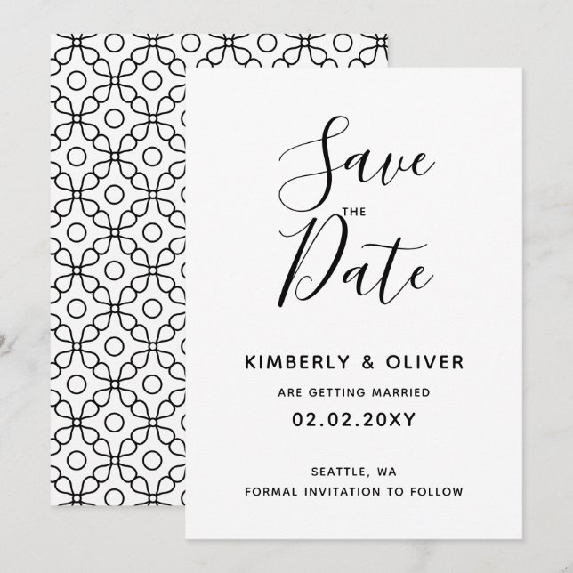 Simple Minimal Black and White Calligraphy Wedding Invitation (Front/Back)