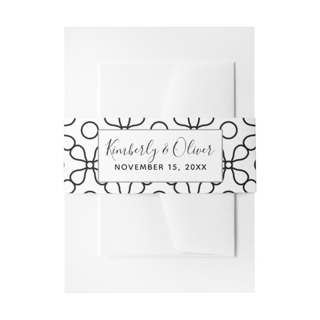 Simple Minimal Black and White Calligraphy Wedding Invitation Belly Band (Front Example)