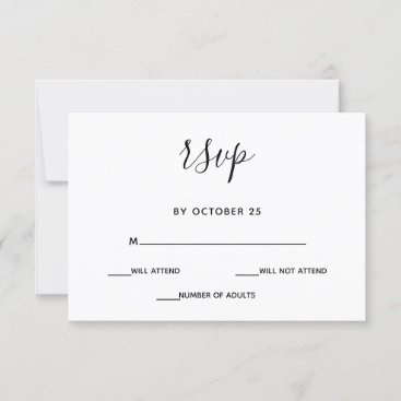 Simple Minimal Black and White Calligraphy Wedding RSVP Card