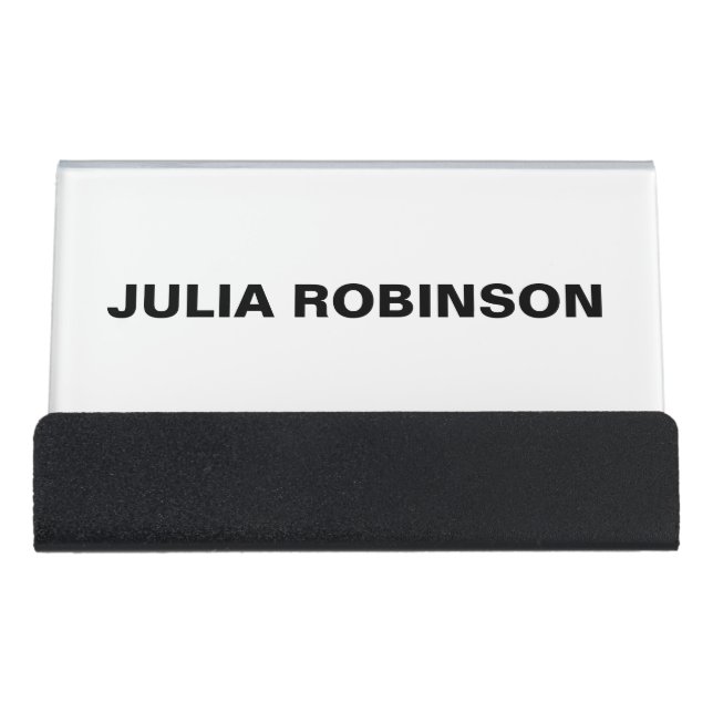 SIMPLE MINIMAL BLACK AND WHITE PERSONALIZED  DESK BUSINESS CARD HOLDER (Front)