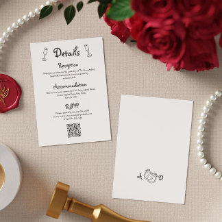 Simple Minimal Black and White QR Wedding Details Enclosure Card