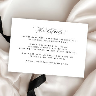 Simple minimal black and white wedding details enclosure card