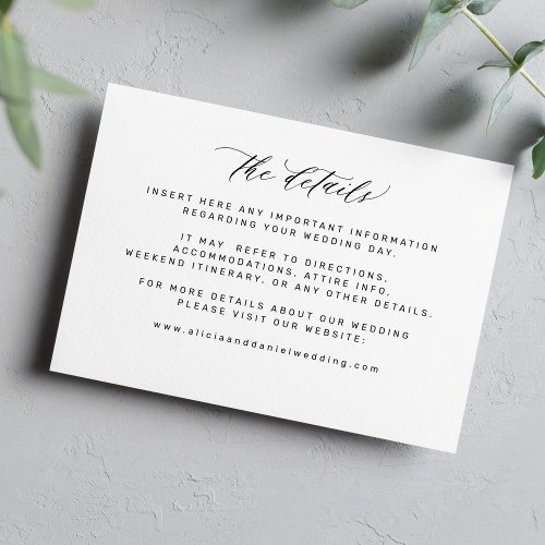 Simple minimal black and white wedding details enclosure card