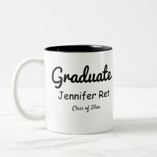 simple minimal black calligraphy graduation coffe Two-Tone coffee mug