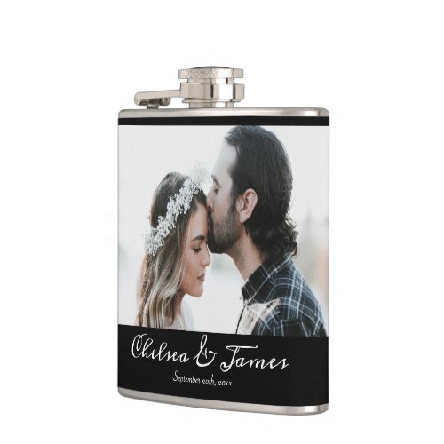 Simple Minimal Black Calligraphy Photo Name  Flask