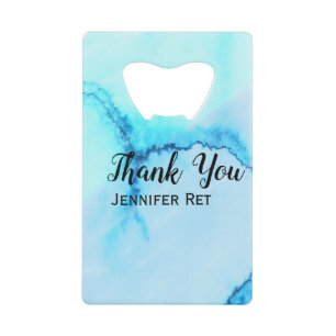 simple minimal black calligraphy thank you add nam credit card bottle opener
