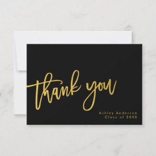 Simple Minimal Black Gold Thank You Graduation Card
