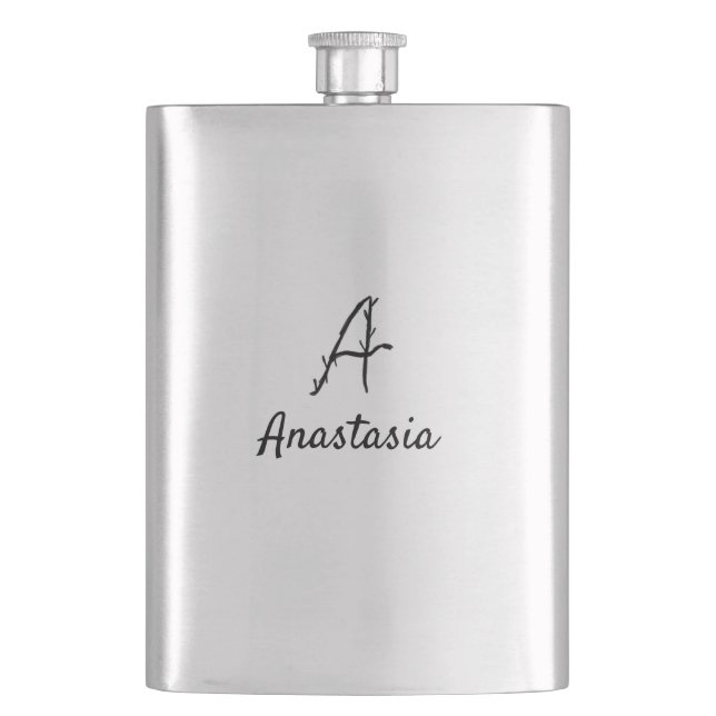 Simple minimal black monogram letter a add name th flask (Front)