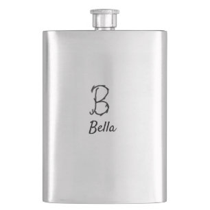Simple minimal black monogram letter B add name T Flask