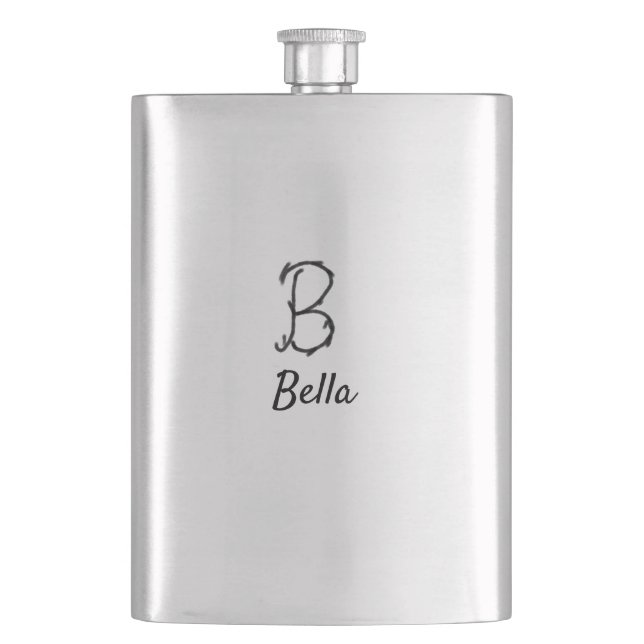 Simple minimal black monogram letter B add name  T Flask (Front)