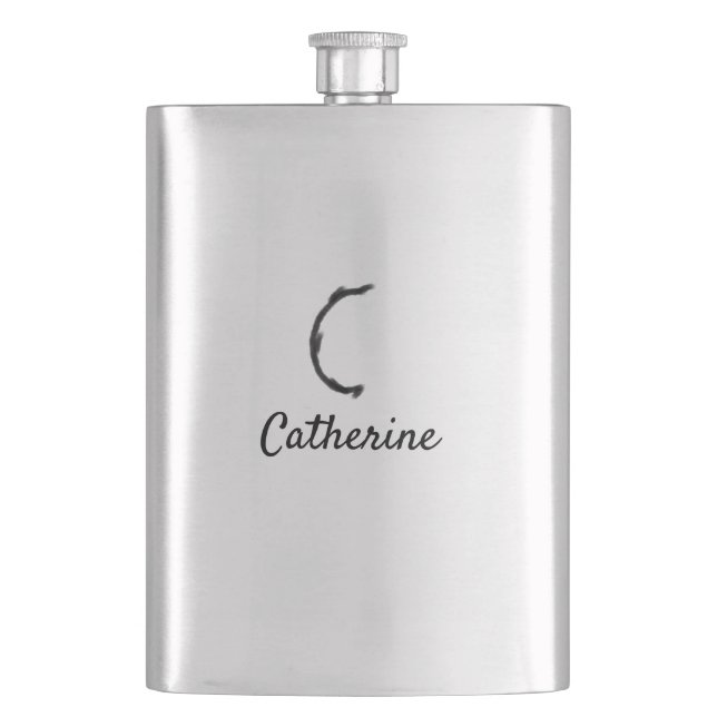 Simple minimal black monogram letter C add name  T Flask (Front)
