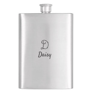 Simple minimal black monogram letter D add name T Flask
