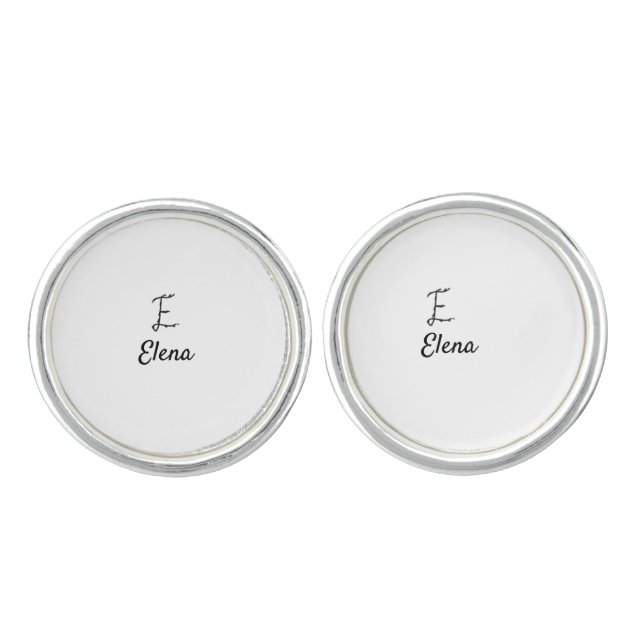 Simple minimal black monogram letter E add name    Cufflinks (Front)