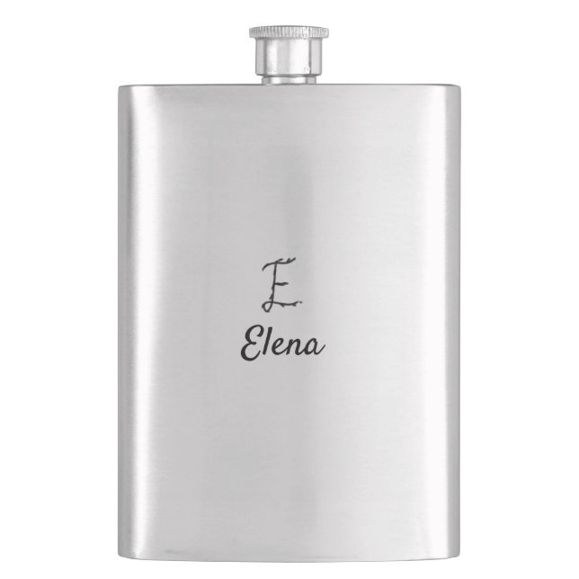 Simple minimal black monogram letter E add name    Flask (Front)
