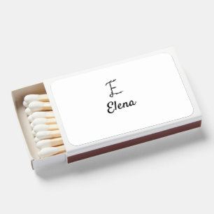 Simple minimal black monogram letter E add name Matchboxes