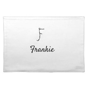 Simple minimal black monogram letter F add name Cloth Placemat