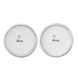 Simple minimal black monogram letter H add name    Cufflinks