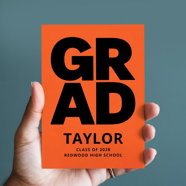 Simple Minimal Black Orange Graduation Thank You Postcard (Creator Uploaded)