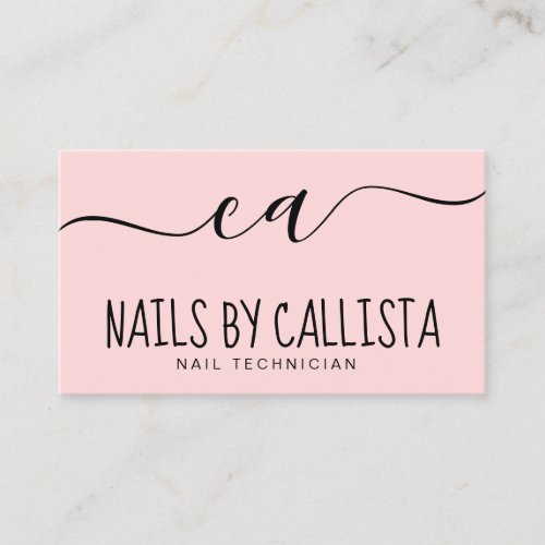 Simple Minimal Black Pink Typography Nail Tech Business Card