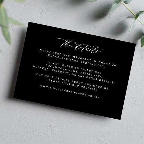 Simple minimal black wedding details enclosure card
