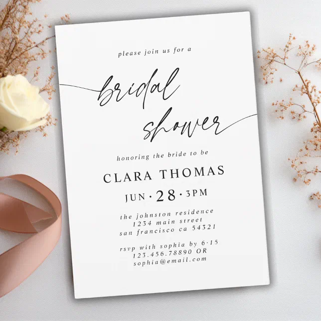 Simple Minimal Black White Bridal Shower Script Invitation | Zazzle