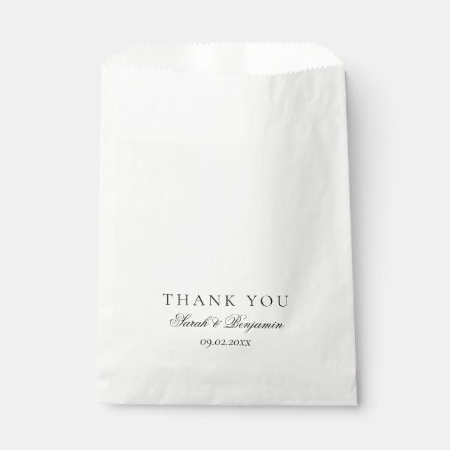 Simple Minimal Black & White Elegant Wedding Favor Bag (Front)