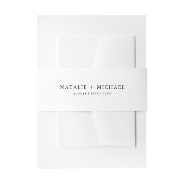 Simple Minimal Black & White Modern Wedding Invitation Belly Band (Front Example)