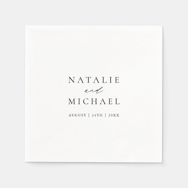 Simple Minimal Black & White Modern Wedding Napkins (Front)