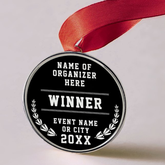 Simple Minimal Black White Sport Company Medal Metal Ornament (Creator Uploaded)