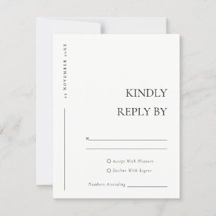 Simple Minimal Black White Typography Wedding RSVP Card