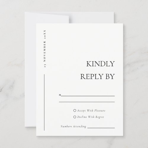 Simple Minimal Black White Typography Wedding  RSVP Card