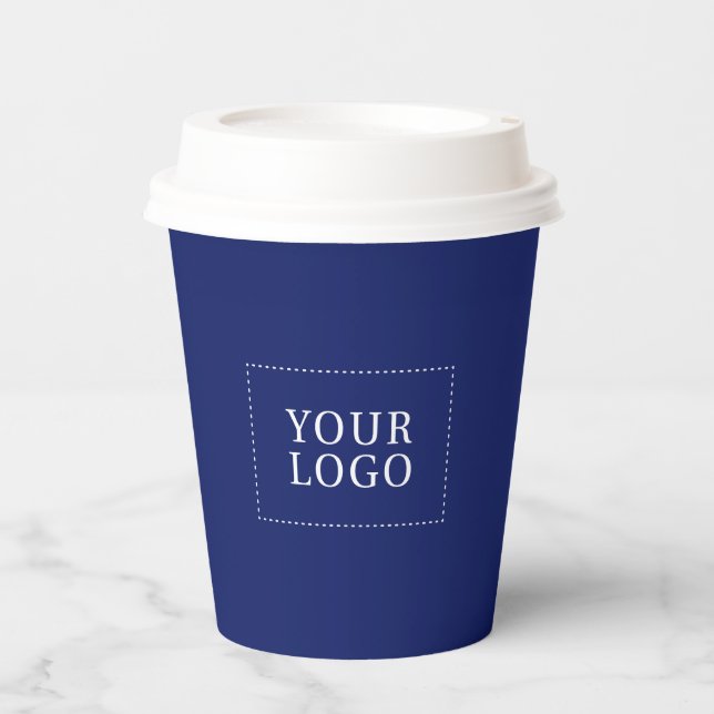 Simple Minimal Blue Business Logo Promotional Paper Cups (Front)