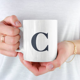 Simple Minimal Blue Initial Letter Monogram Coffee Mug