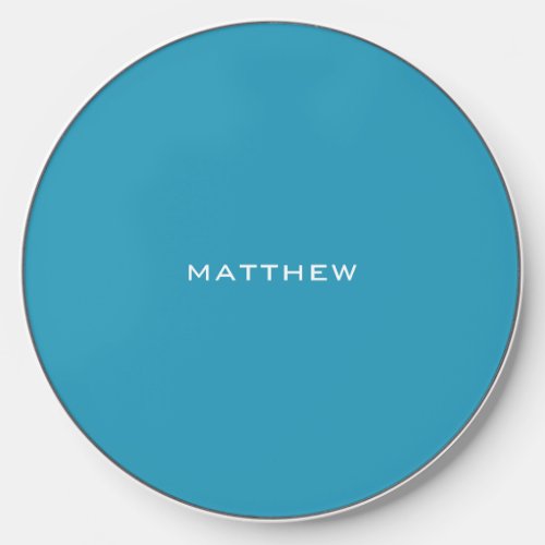 Simple Minimal Blue Monogram Name Wireless Charger