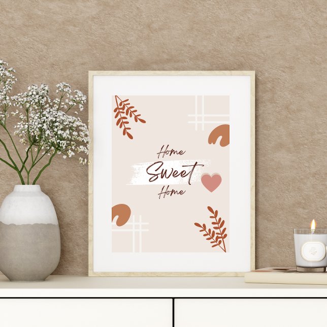 Simple Minimal Boho Art Leaf Heart Home Sweet Home Poster (Creator Uploaded)
