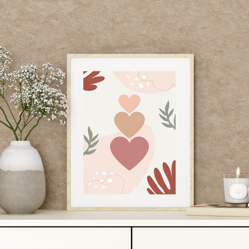 Simple Minimal Boho Art Leaf Hearts Plant Design Poster