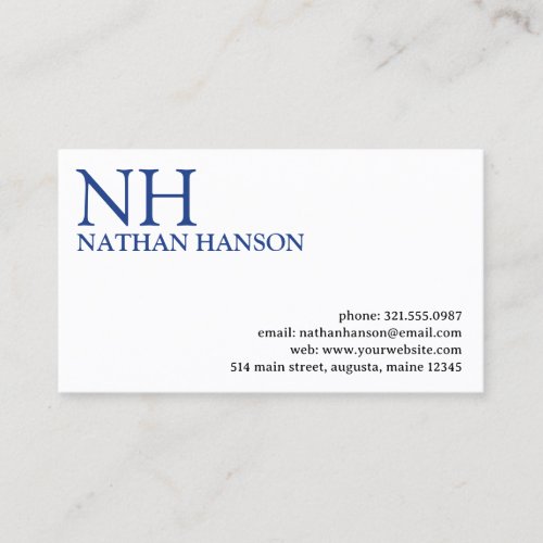 Simple Minimal Bold Monogram Blue Modern Business Card