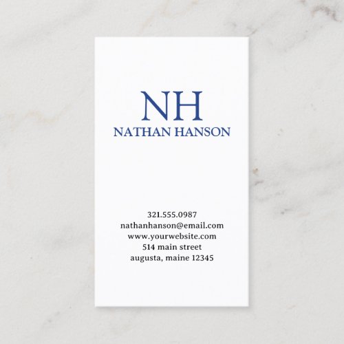 Simple Minimal Bold Monogram Blue Modern Business Card